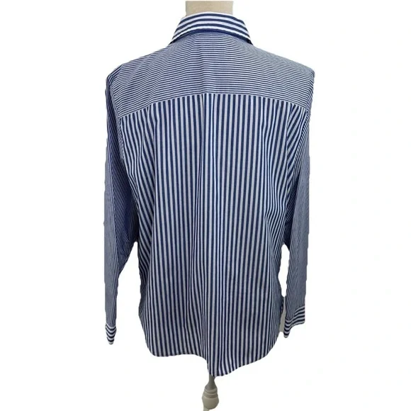 Chicos 2 Blue White Striped Floral Button Shirt Womens Large Long Sleeve - Picture 3 of 9